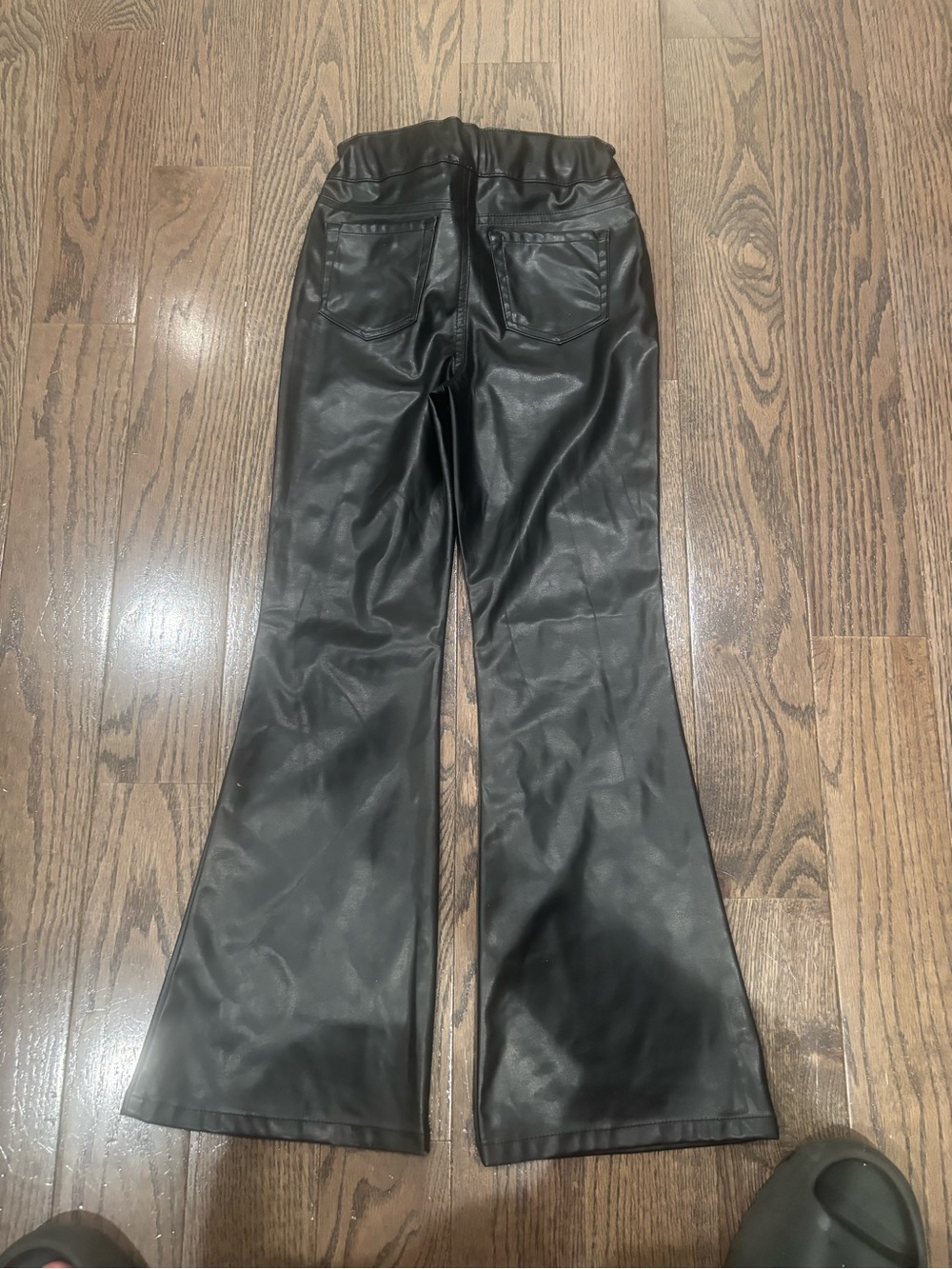 Kids Black Faux Leather Flare Pants